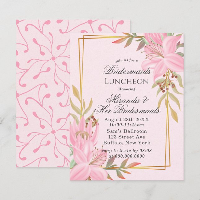 Invitation Luncheon d'Epouse Rose Floral Kraft (Devant / Derrière)