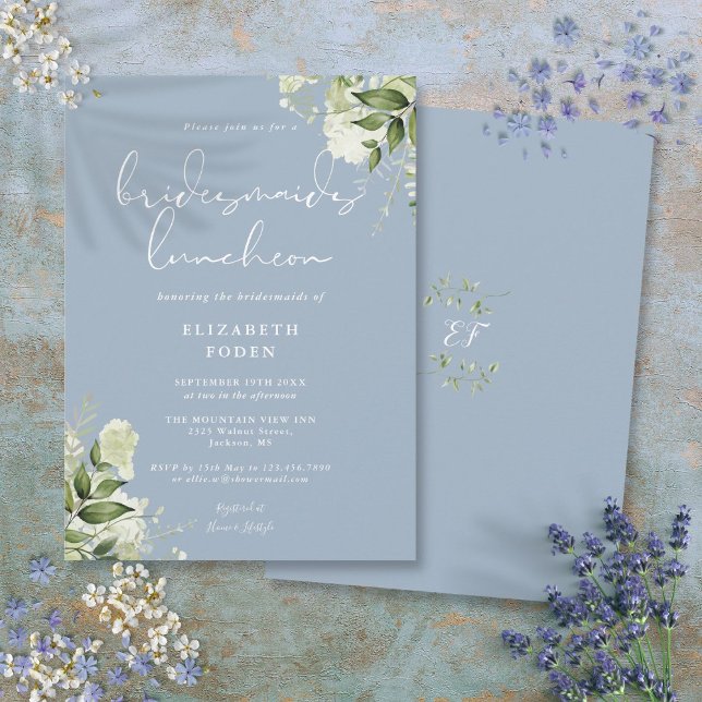 Invitation Luncheon des demoiselles d'honneur Dusty Blue Gree (Dusty Blue Greenery Bridesmaids Luncheon Invitation)