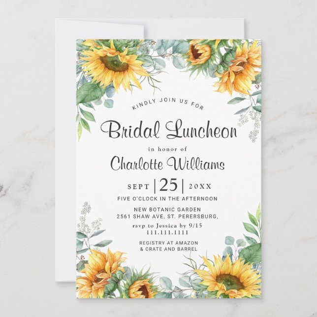 Invitation Luncheon nuptial des tournesols Eucalyptus (Devant)