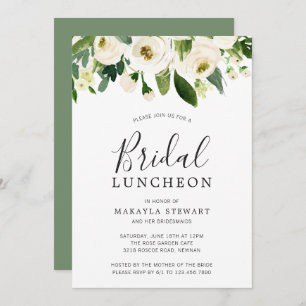 Invitation Luncheon nuptial moderne blanc floral élégant