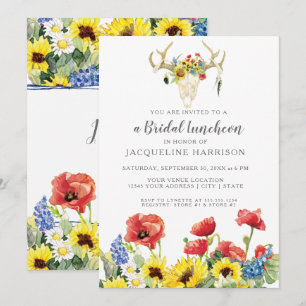 Invitation Lunchéon nuptial Sunflower BOHO Deer Skull Antlers