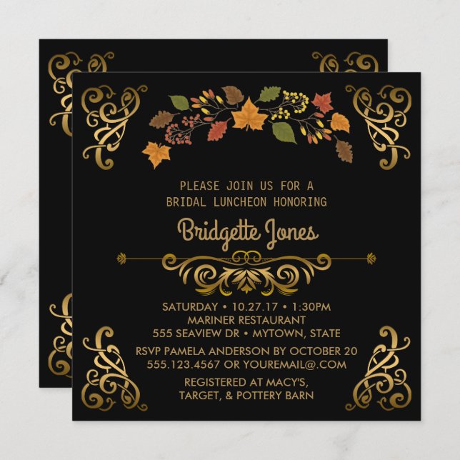 Invitation Luncheon nuptiale d'automne Élégant or | Wedding s (Devant / Derrière)