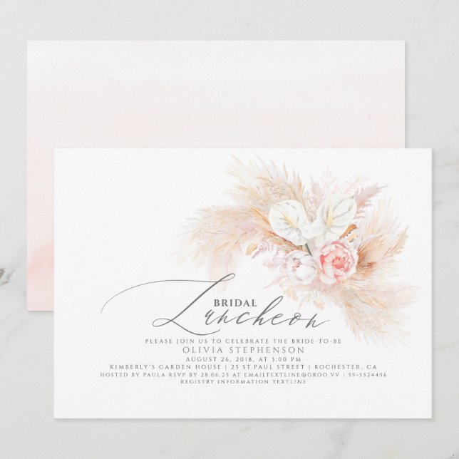 Invitation Luncheon nuptiale Pampas Grass Floral Exotic Douch (Devant / Derrière)