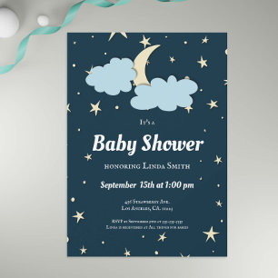 Invitation Lune Bleue Foncé & Étoiles Élégant Baby shower Neu