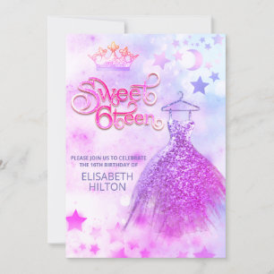 Invitation Lune céleste adorable et étoiles sweet sixteen