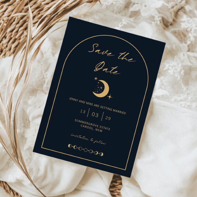 Invitation Lune Céleste et Étoiles Arch Enregistrer la Date (Créateur téléchargé)