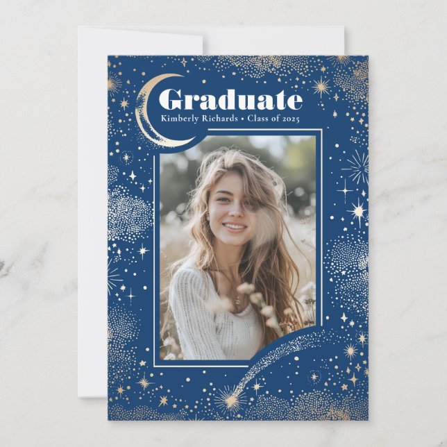 Invitation Lune céleste et étoiles Diplômé en photo (Devant)