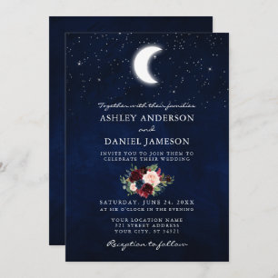 Invitation Lune céleste et étoiles Floral Photo Mariage