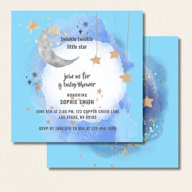 Invitation Lune Céleste Étoiles, Bleu Foncé Et Or (Créateur téléchargé)