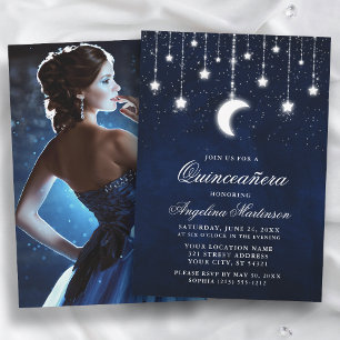 Invitation Lune céleste Étoiles Lumières Photo Quinceanera