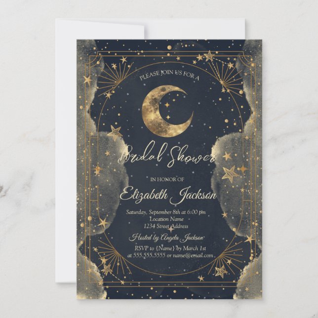 Invitation Lune Céleste Étoiles Nuages Cadre  Enterrement de  (Devant)