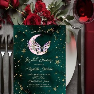 Invitation Lune céleste rose, étoiles papillon Shower de mari