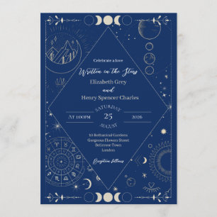 Invitation Lune céleste soleil étoiles constellations mariage