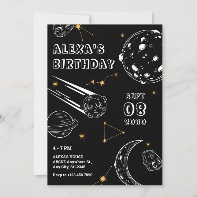 Invitation lune d'anniversaire d'astrologie noire (Devant)