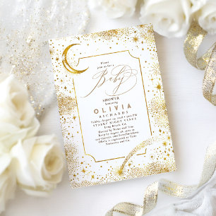 Invitation Lune de nuit étoilée Baby shower céleste mystique