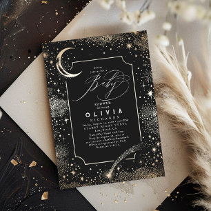 Invitation Lune de nuit étoilée Baby shower céleste mystique