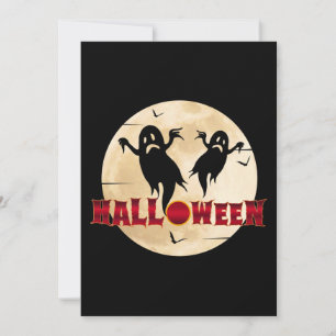 Invitation Lune d'Halloween Silhouette Fantômes Chauves-souri