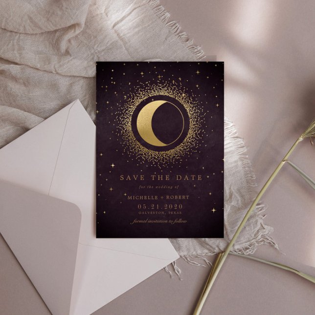 Invitation Lune d'or de Bourgogne céleste Enregistrer la date (Créateur téléchargé)