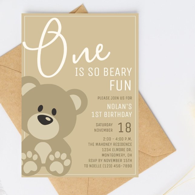 Invitation L'une est Beary Fun Neutral Ours 1er Anniversaire (Créateur téléchargé)