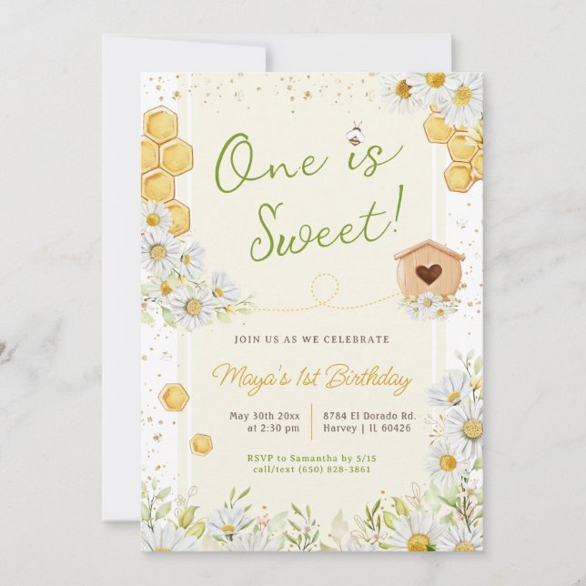 Invitation L'une est Sweet Bumblebee Premier anniversaire fêt (Devant)