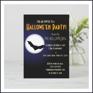 Invitation Lune et chauve-souris effrayantes d'Halloween