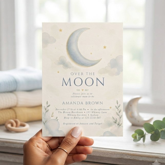 Invitation Lune et Étoiles Baby Shower Enchanté (Créateur téléchargé)