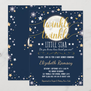 Invitation Lune et étoiles Baby shower Navy Gold Twinkle Twin