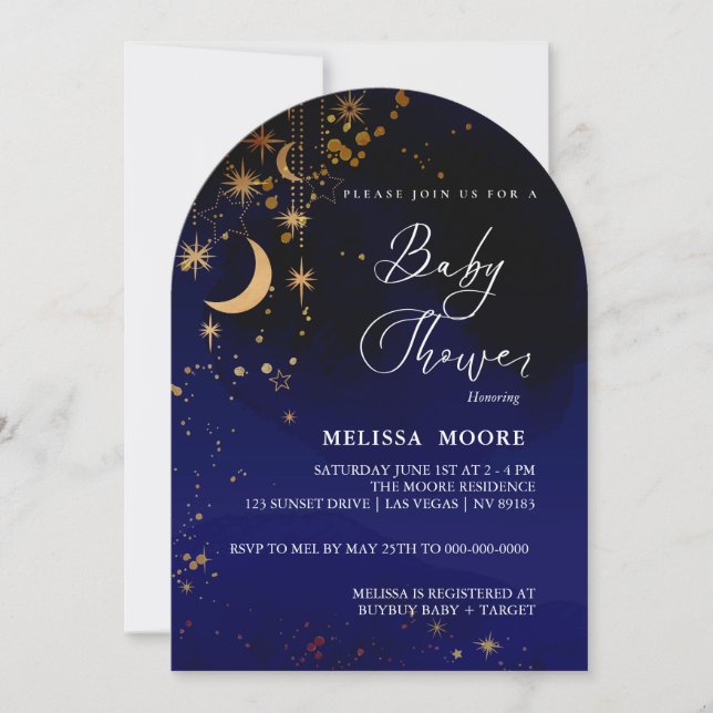 Invitation Lune Et Étoiles Baby shower Royal Blue (Devant)