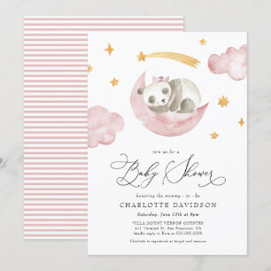 Invitation Lune et étoiles Bébé animal rose fille Baby shower