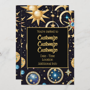 Invitation Lune Et Étoiles Céleste 2