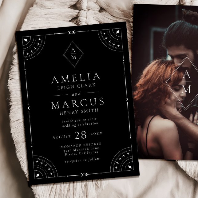 Invitation Lune et Étoiles Célestes Sombres de Mariage (Créateur téléchargé)