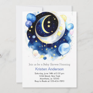 Invitation Lune et étoiles Celestial Blue Boy Baby shower