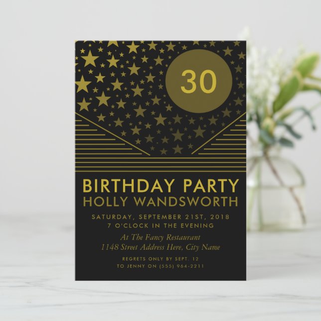 Invitation Lune et étoiles, Faded Gold Anniversday Party (Debout devant)