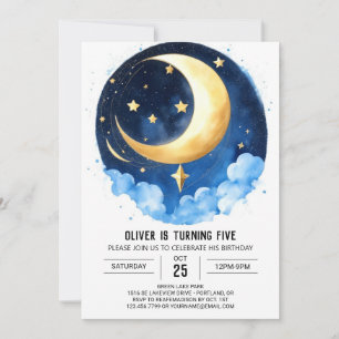 Invitation Lune et étoiles Galaxy Aventure Anniversaire