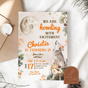 Invitation Lune et loup Howling Anniversaire fille