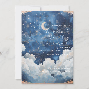 Invitation Lune et Nuage Bleu Foncé Mariage Céleste