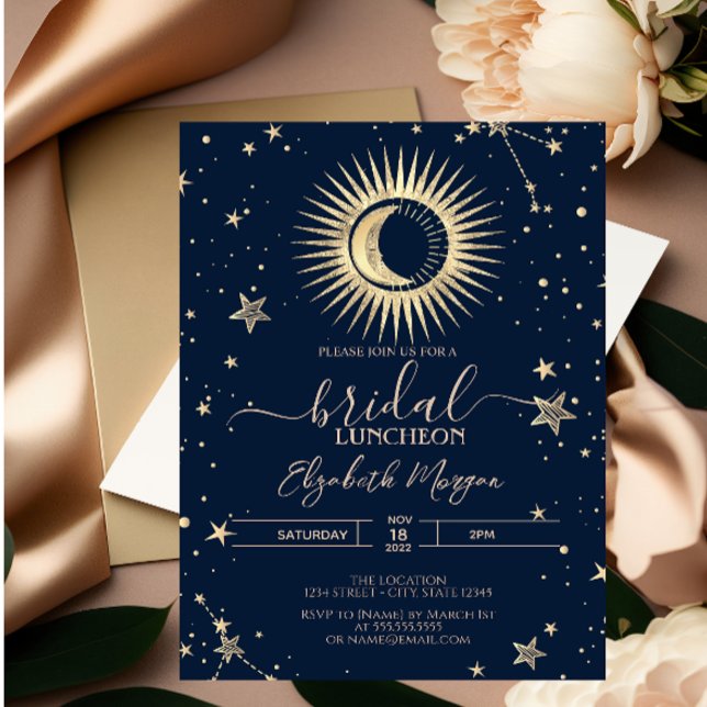 Invitation Lune et Soleil Étoiles Or Céleste Luncheon de Mari (Créateur téléchargé)