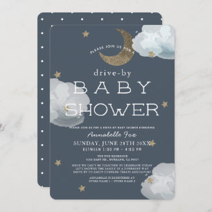 Invitation Lune, étoiles et nuages Marine Baby shower Drive-b