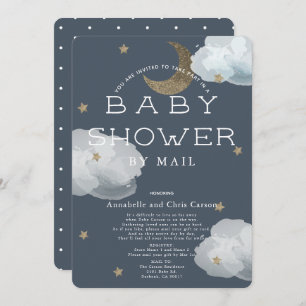 Invitation Lune, étoiles et nuages Marine Baby shower par cou