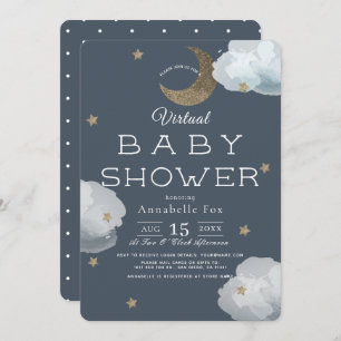 Invitation Lune, étoiles et nuages Marine Baby shower virtuel