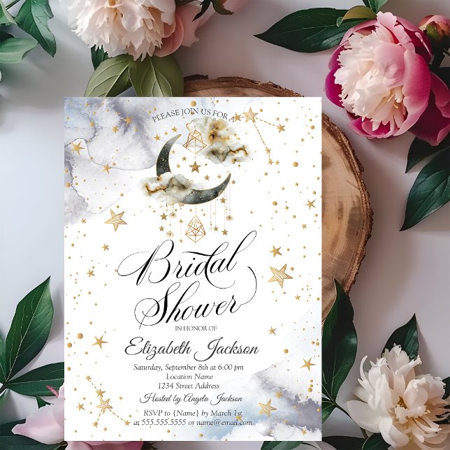 Invitation Lune Étoiles Or Céleste : Cérémonie de Mariage (Créateur téléchargé)