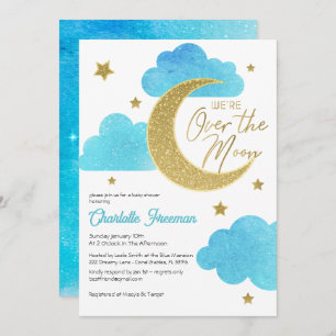 Invitation Lune & Étoiles Whimsical Starry Baby shower de nui