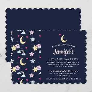 Invitation Lune fantaisiste, étoiles et nuages sur un anniver