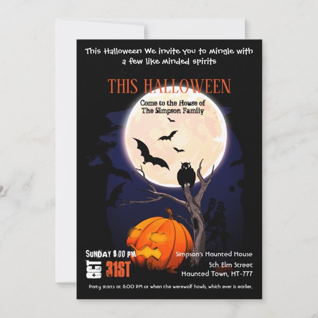 Invitation lune gothique hantée non effrayante fête d'Hallowe (Devant)