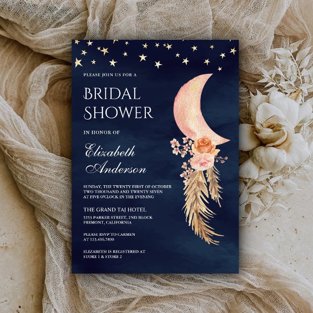Invitation Lune montante florale terreuse navale pour la douc (Créateur téléchargé)