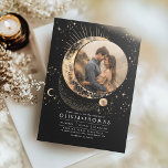Invitation Lune mystique céleste Starry Mariage de nuit Photo<br><div class="desc">Cette invitation photographique mariage tisse un récit magique pour votre célébration à thème cosmique, sur le thème "Sous les étoiles", "Écrit dans les étoiles" ou "Sur la Lune et derrière". Un design captivant présente un ciel étoilé avec votre photo partagée magnifiquement encadrée dans un motif céleste de lune et de...</div>