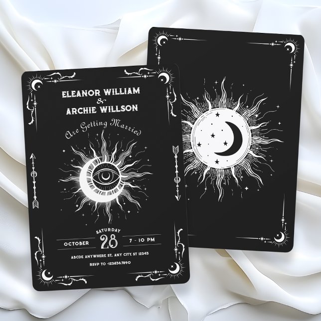 Invitation Lune soleil tarot céleste mariage noir et blanc (Créateur téléchargé)