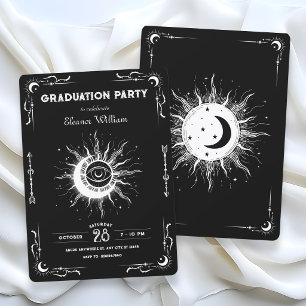 Invitation lune soleil tarot céleste remise de diplôme noir b