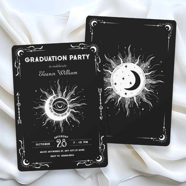 Invitation lune soleil tarot céleste remise de diplôme noir b (Créateur téléchargé)