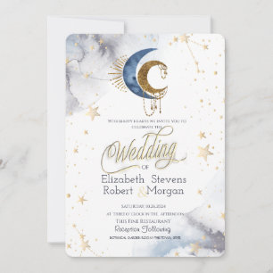 Invitation Lunes célestes, Étoiles Chic Mariage